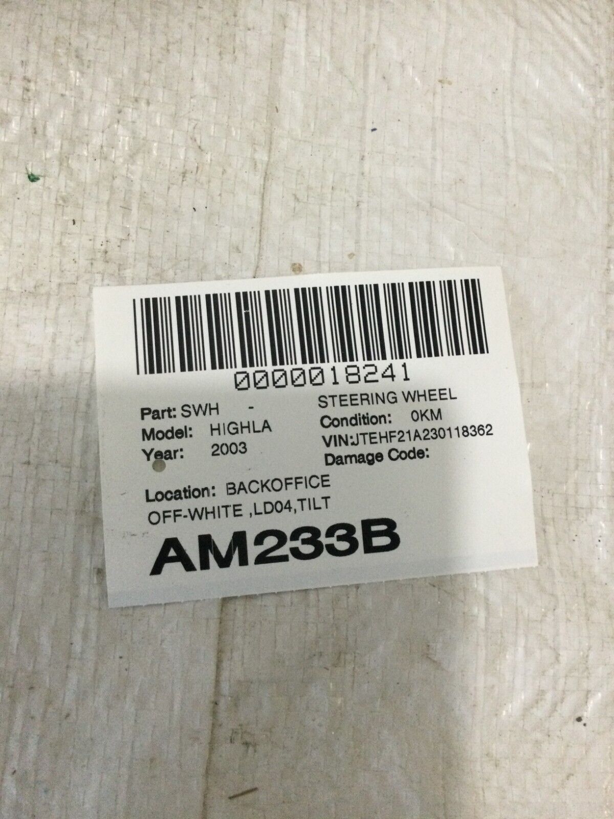 2003 Toyota Highlander Steering Wheel OEM