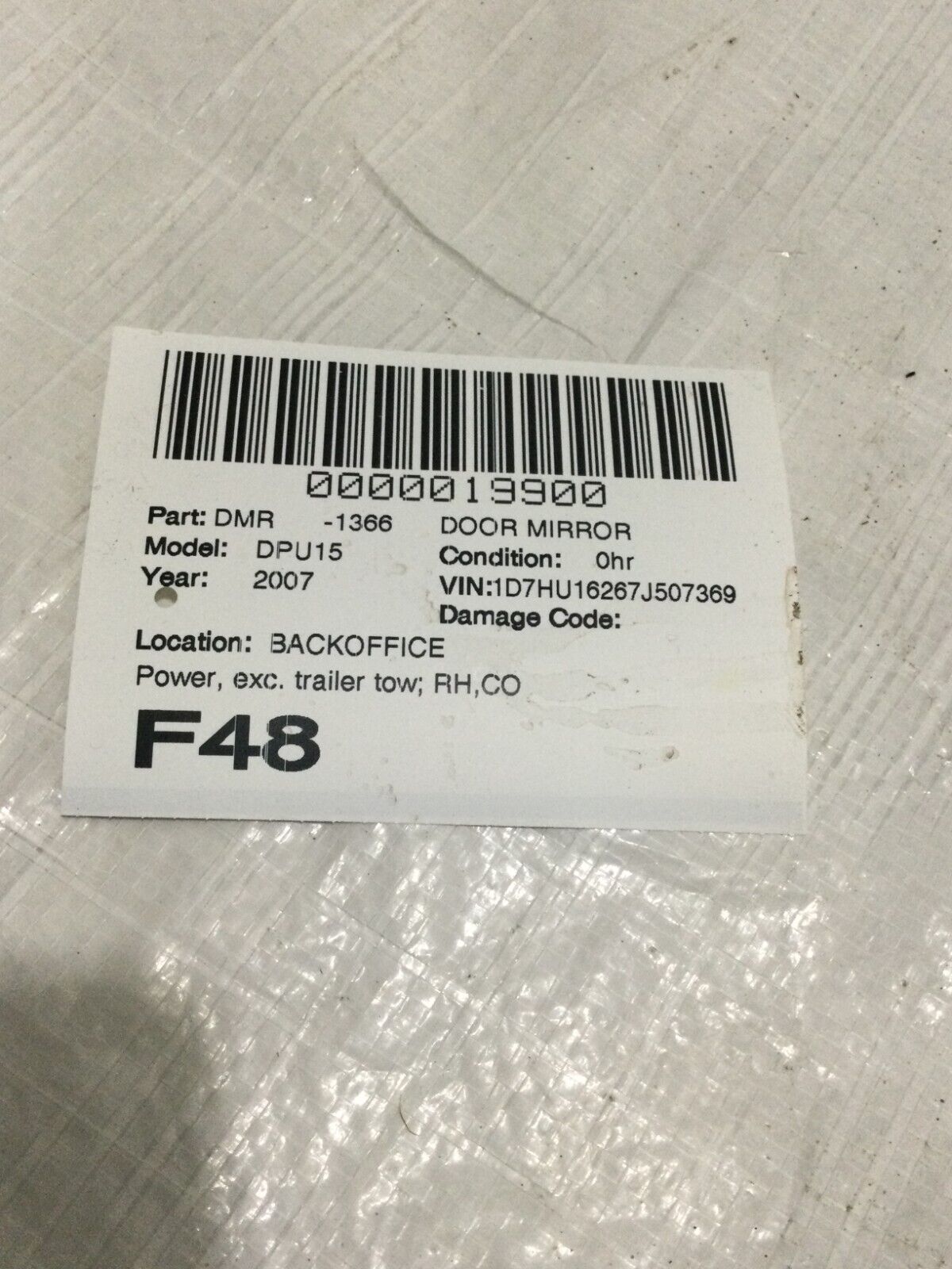 2002-2007 Dodge Ram 1500 Passenger Right Side View  Door Mirror 55077924AC