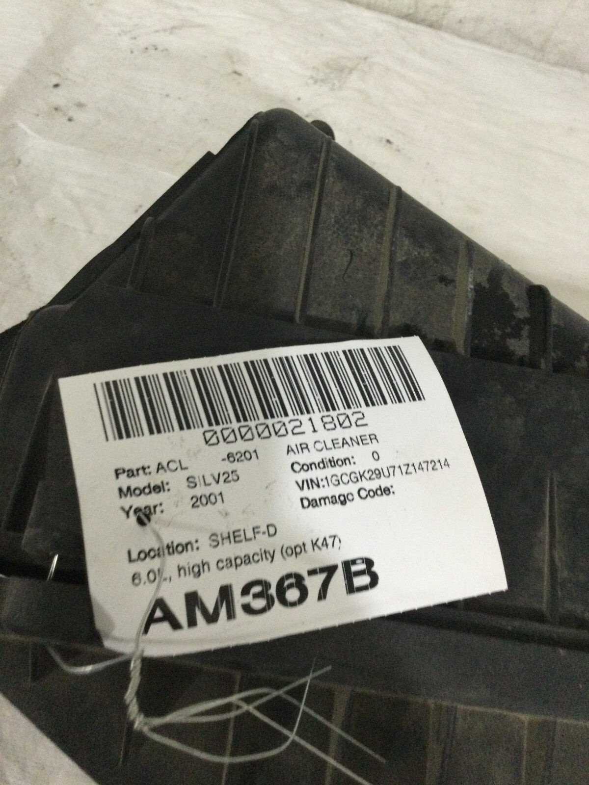 2001 Chevrolet Silverado 2500 Air Cleaner 60A1GXBC OEM