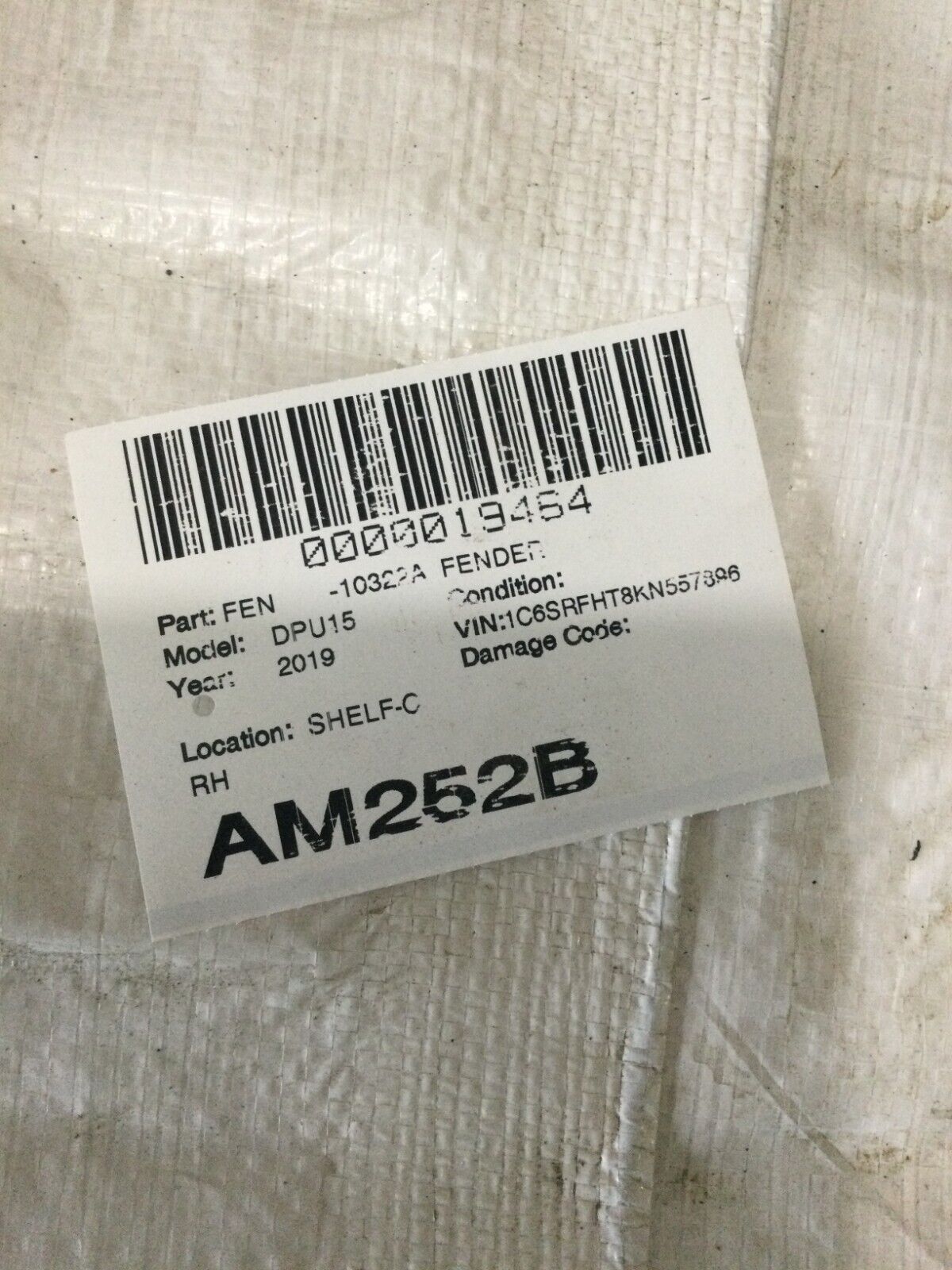 2019-2022 Dodge Ram 1500 Front Right Passenger Side RH Fender Panel OEM