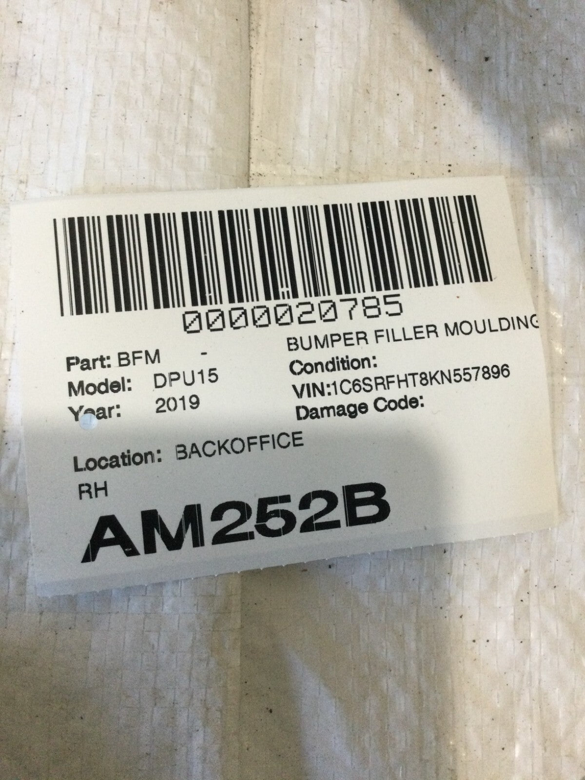 2019-2024 RAM 1500 Front Right Bumper Filler Moulding Trim OEM