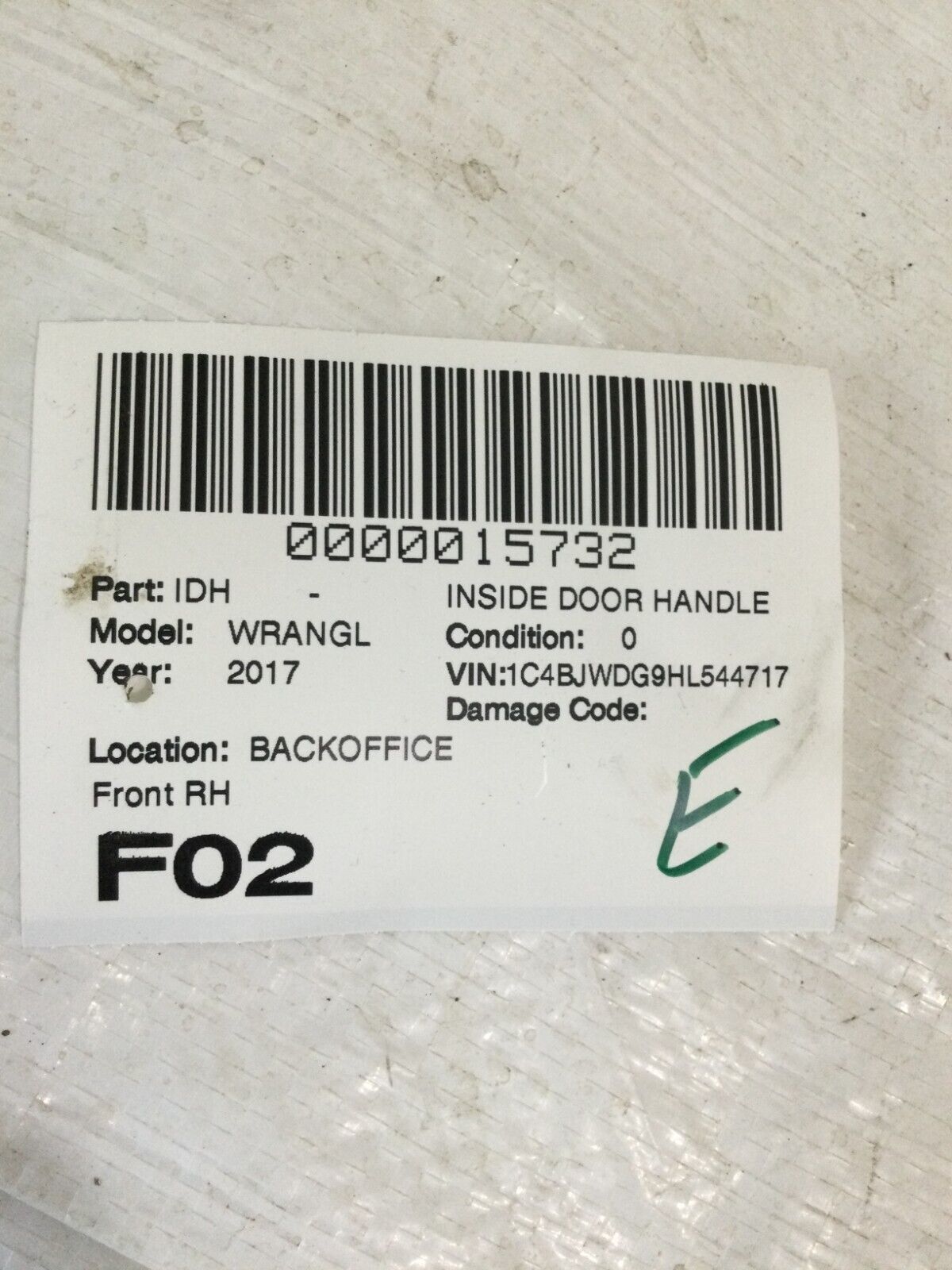 2017 Jeep Wrangler Front Right Interior Door Handle OEM