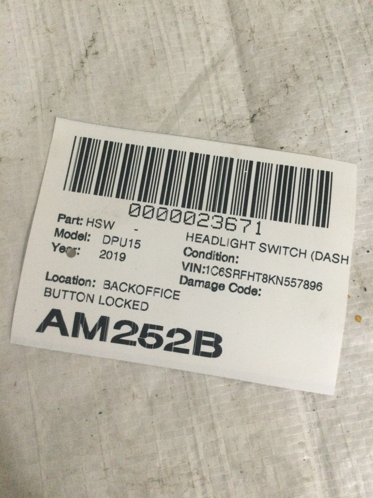 2019 Dodge Ram 1500 5.7L Headlight Switch OEM 68156061AC