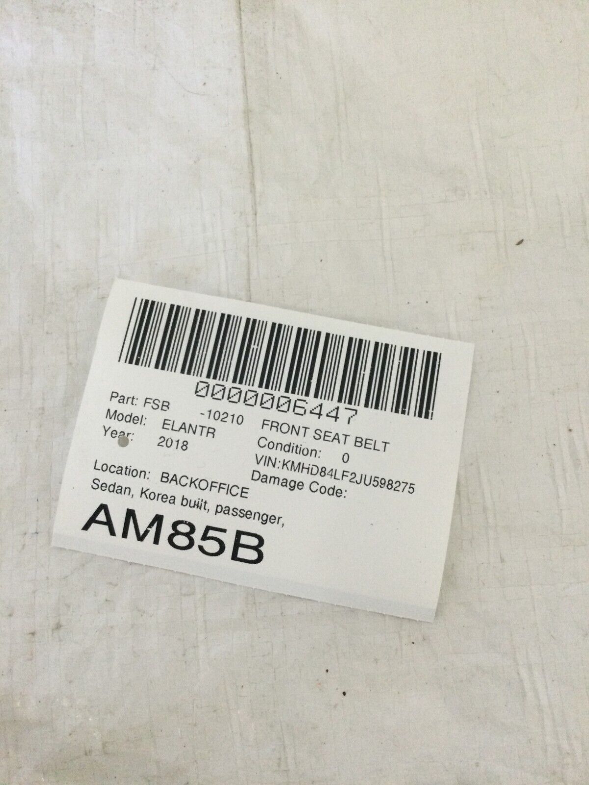 2018 Hyundai Elantra Front Right Seat Belt Pretensioner OEM 88841-F2000