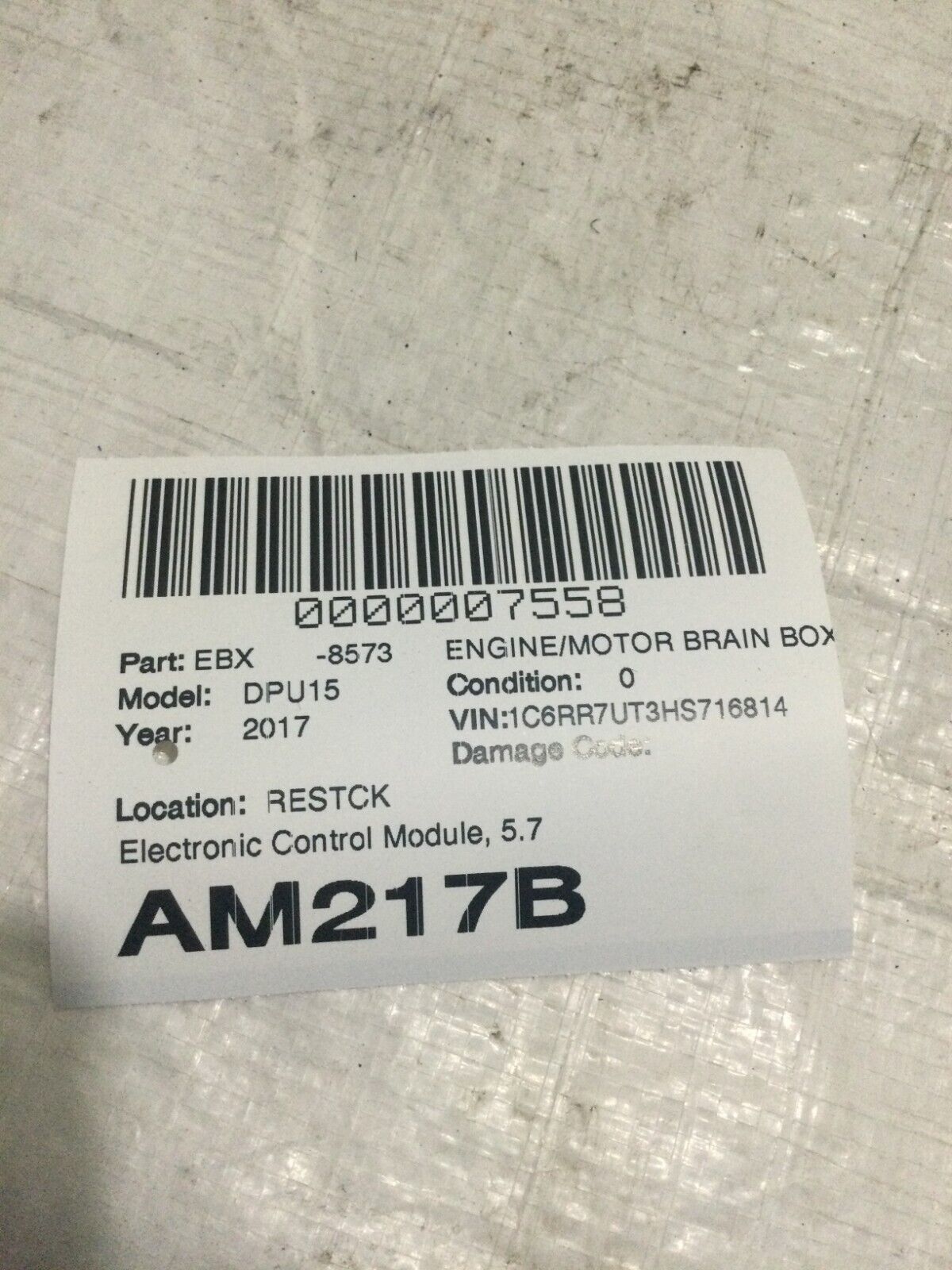 2017 RAM 1500 Engine  Electronic Control Module ECM  68243303AB OEM