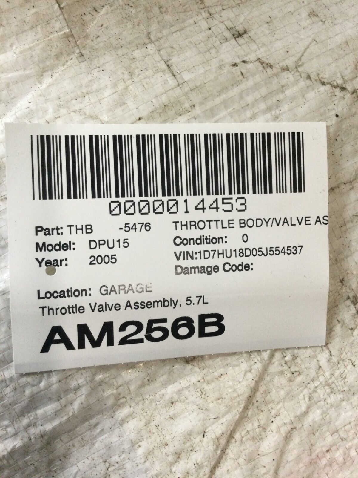 2005 Dodge Ram 1500 Throttle Body Valve Assembly 53032801AC 5.7L OEM