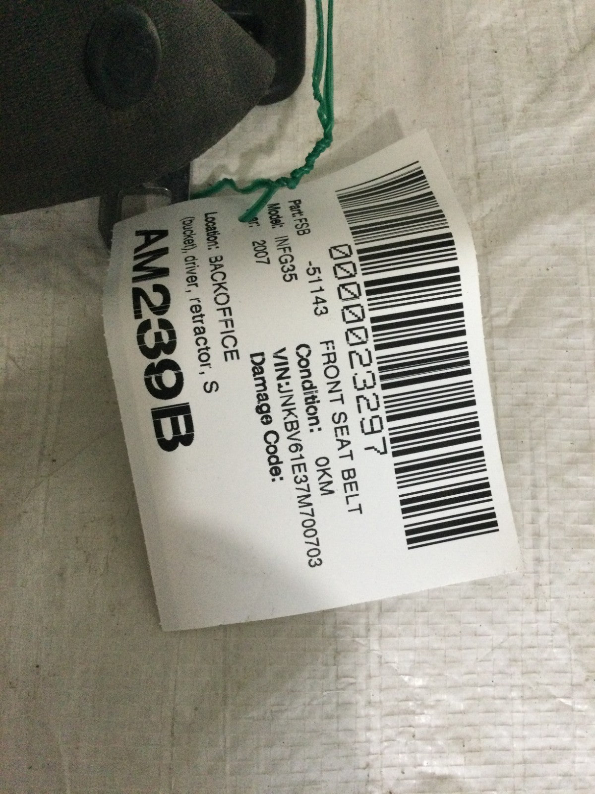 2007 Infiniti G35 Front Left Driver Seat Belt OEM