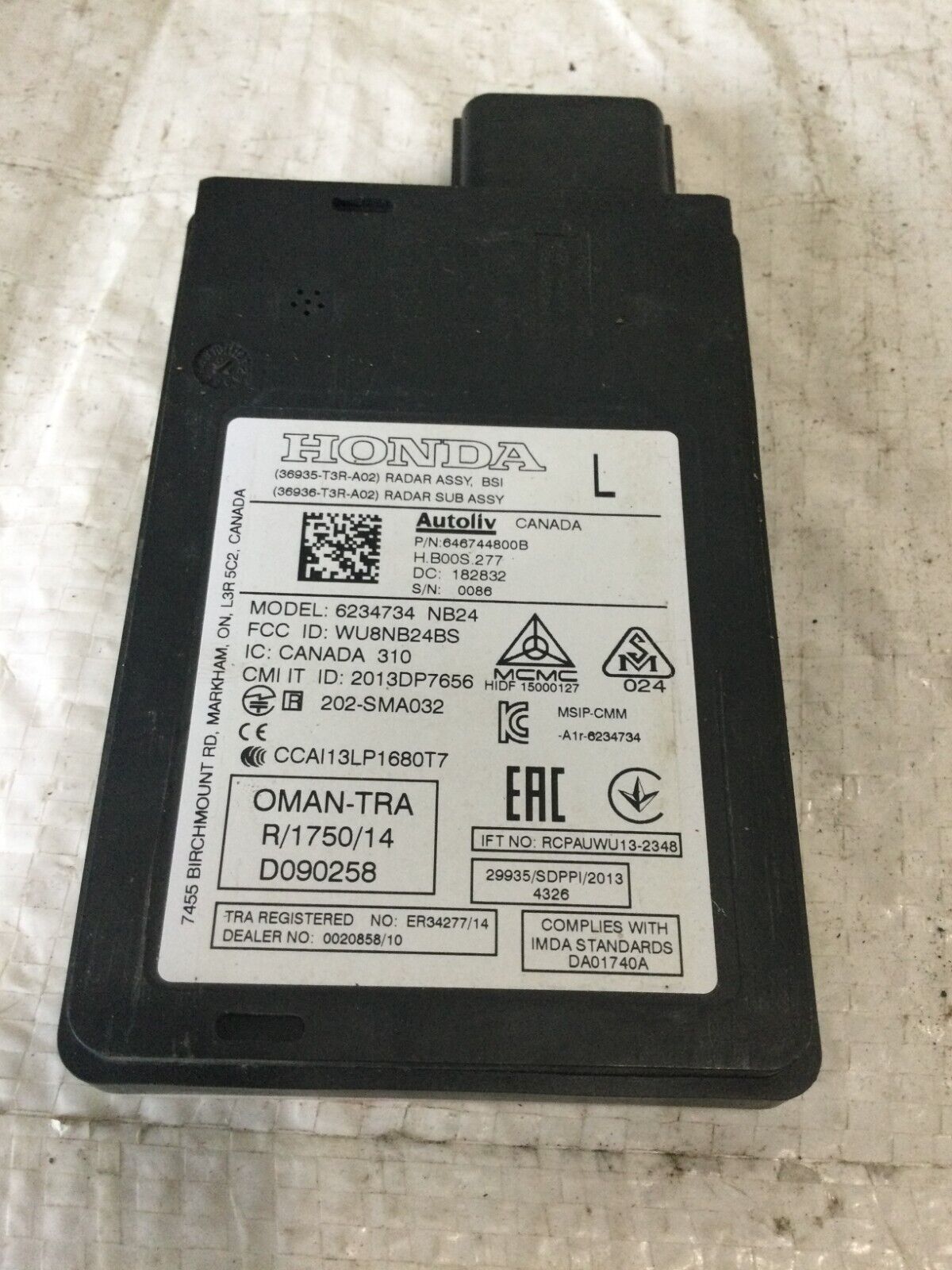 2019-2022 Acura ILX Driver Side Blind Spot Radar Sensor 36935-T3R-A02 OEM