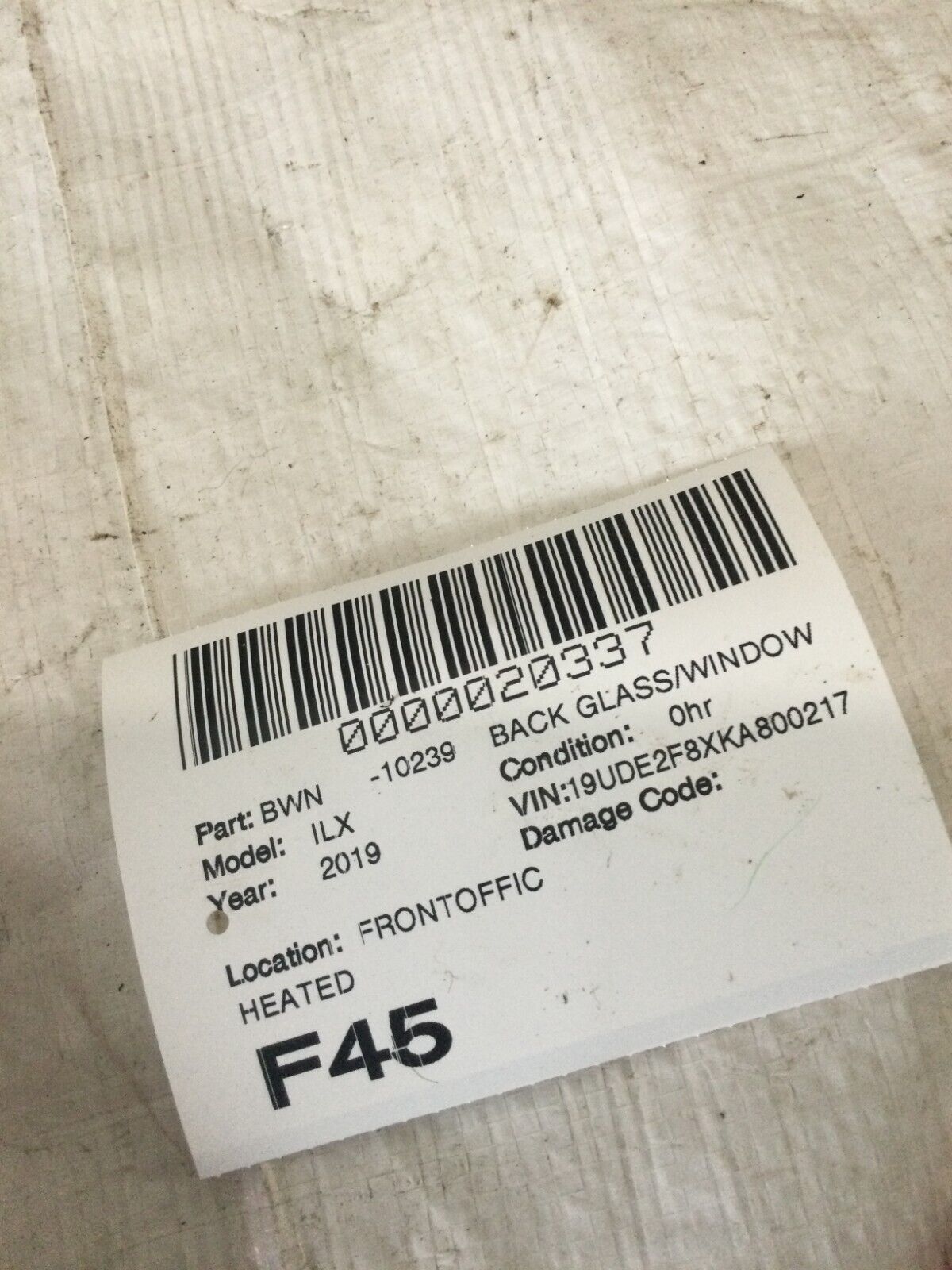 2016-2021 ACURA ILX REAR WINDSHIELD BACK WINDOW GLASS TINTED (DAMAGE MARKED )