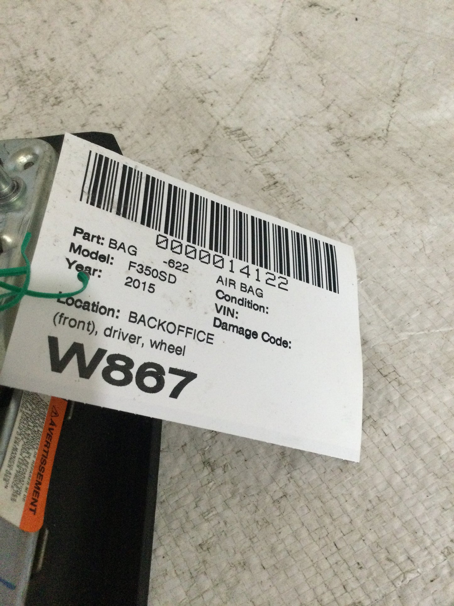 2015 FORD 350SD Left Airbag PN BC3425043B13AB35B8