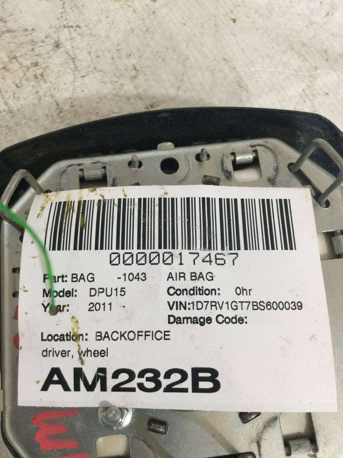 2011 DODGE RAM 1500 DRIVER WHEEL AIRBAG