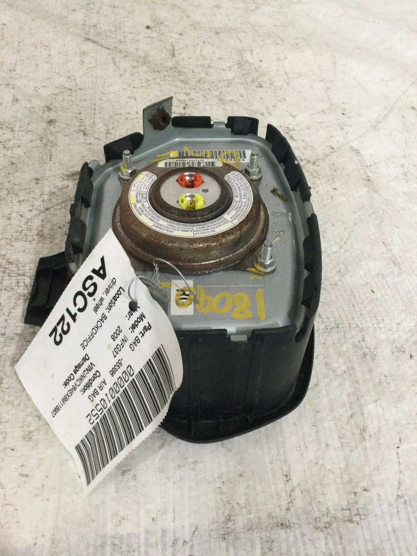 2008 INFINITI G37 DRIVER WHEEL AIRBAG