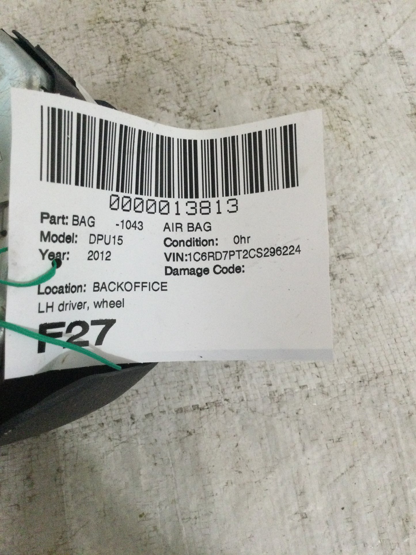 2012 DODGE RAM PICKUP 1500 DRIVER WHEEL AIRBAG