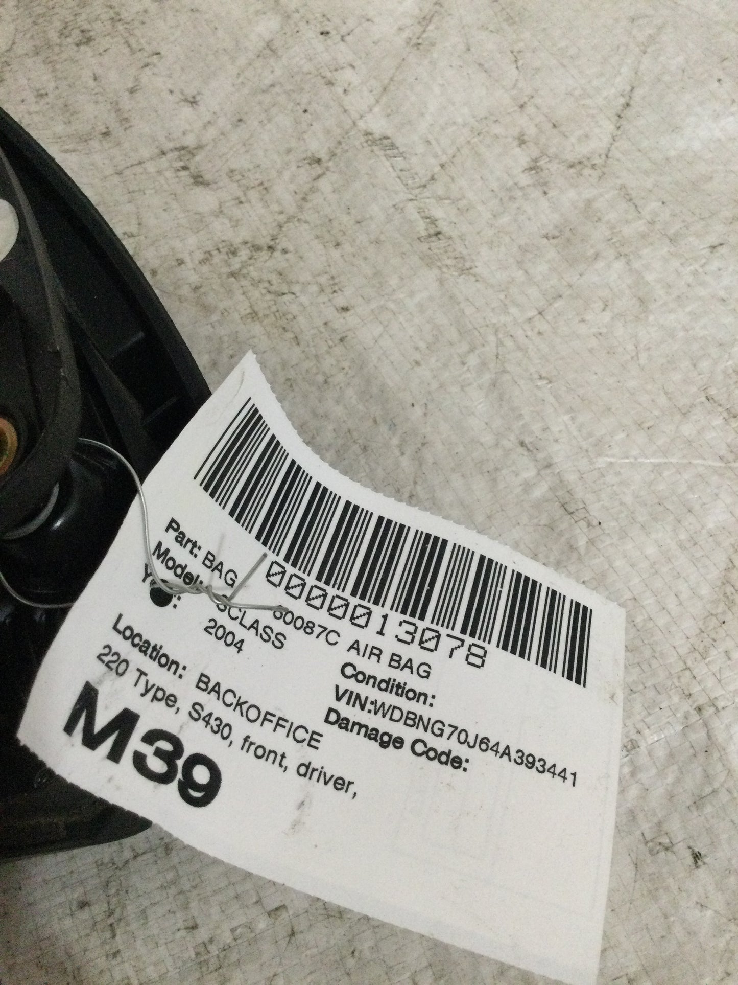 2004 MERCEDES S-CLASS DRIVER WHEEL AIRBAG