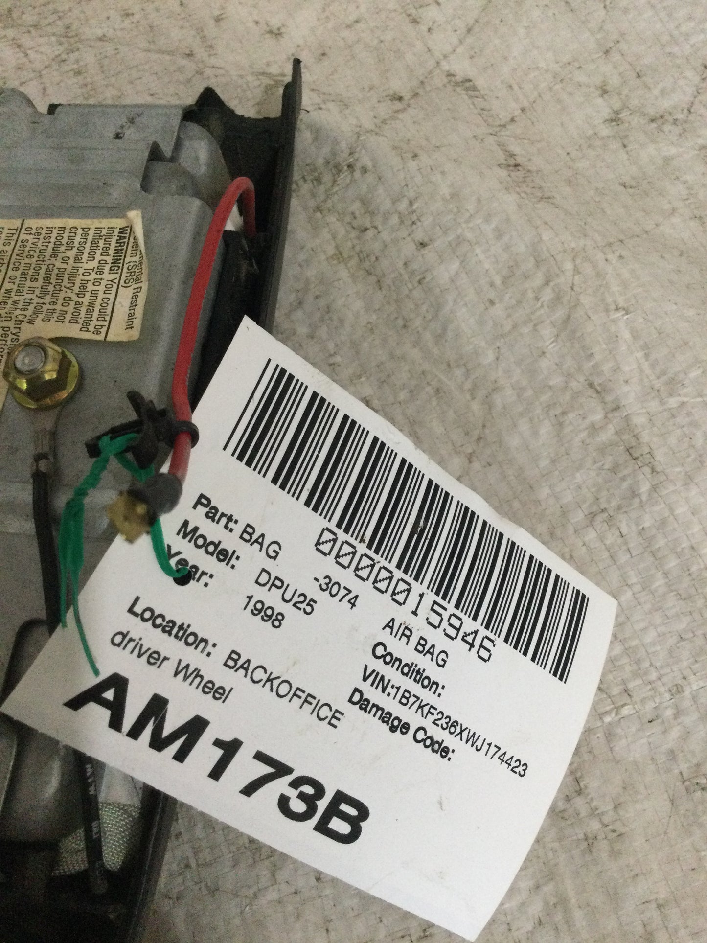 1998 DODGE RAM PICKUP 2500 DRIVER WHEEL AIRBAG