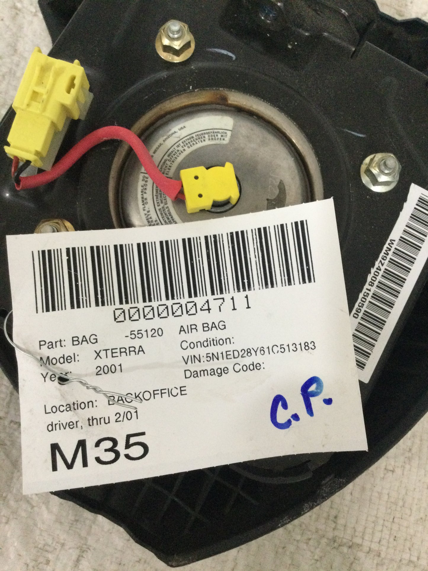 2001 NISSAN XTERRA DRIVER WHEEL AIRBAG