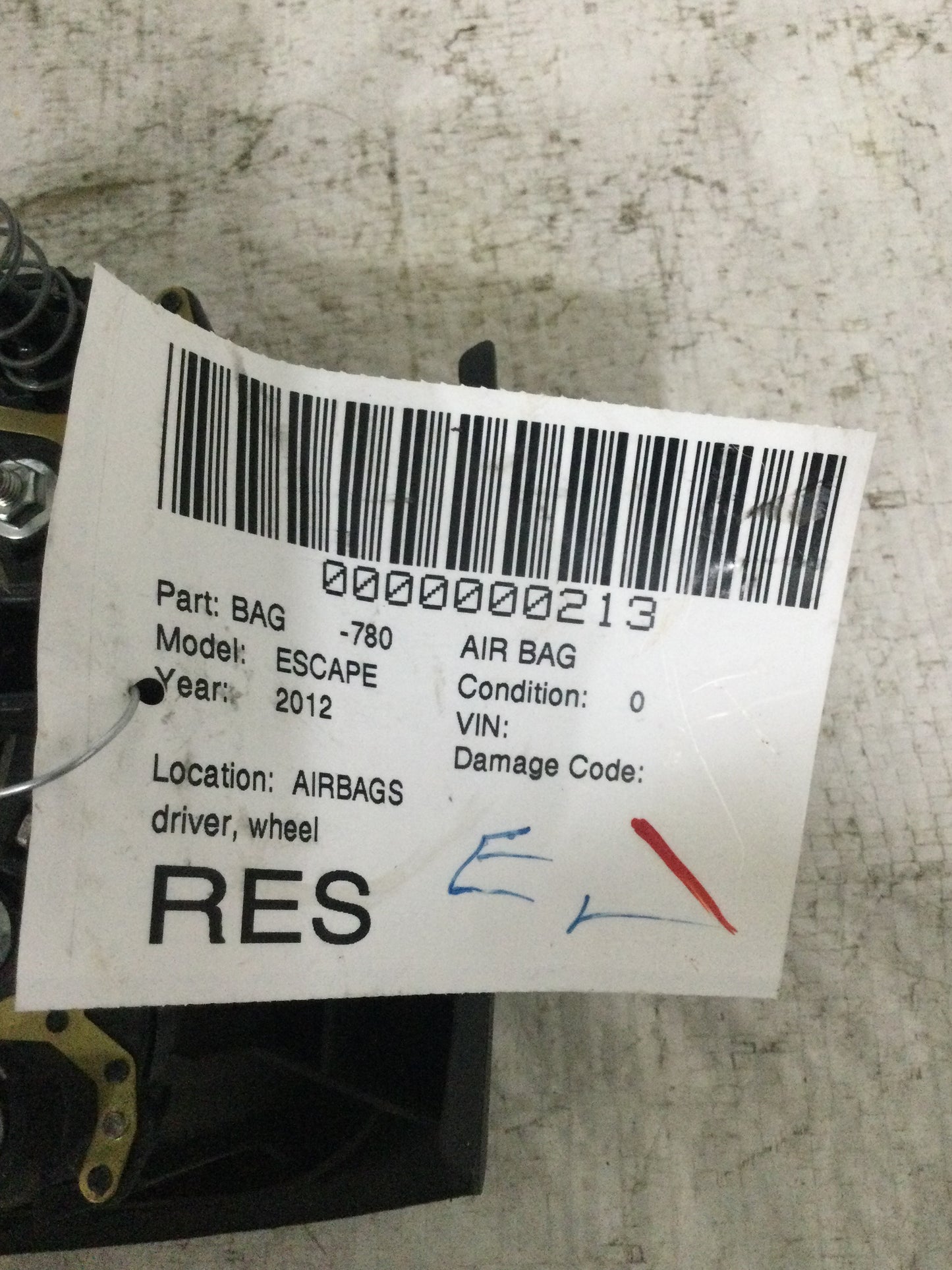 2012 FORD ESCAPE DRIVER WHEEL AIRBAG