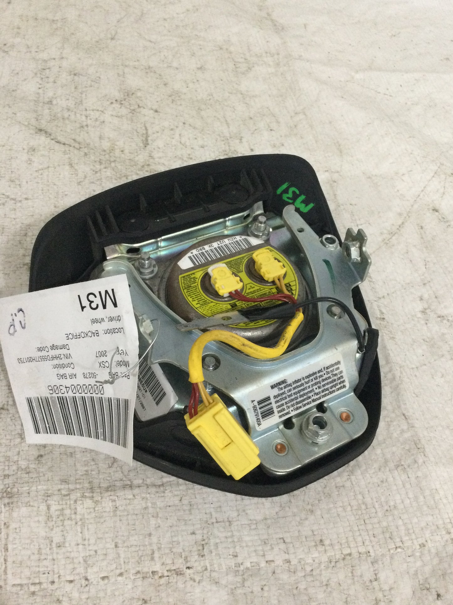 2007 ACURA CSX DRIVER WHEEL AIRBAG